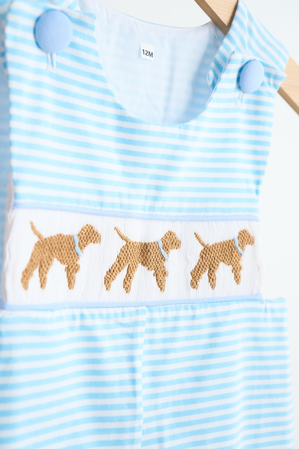 Boys Blue Stripe Embroidered Puppy Romper