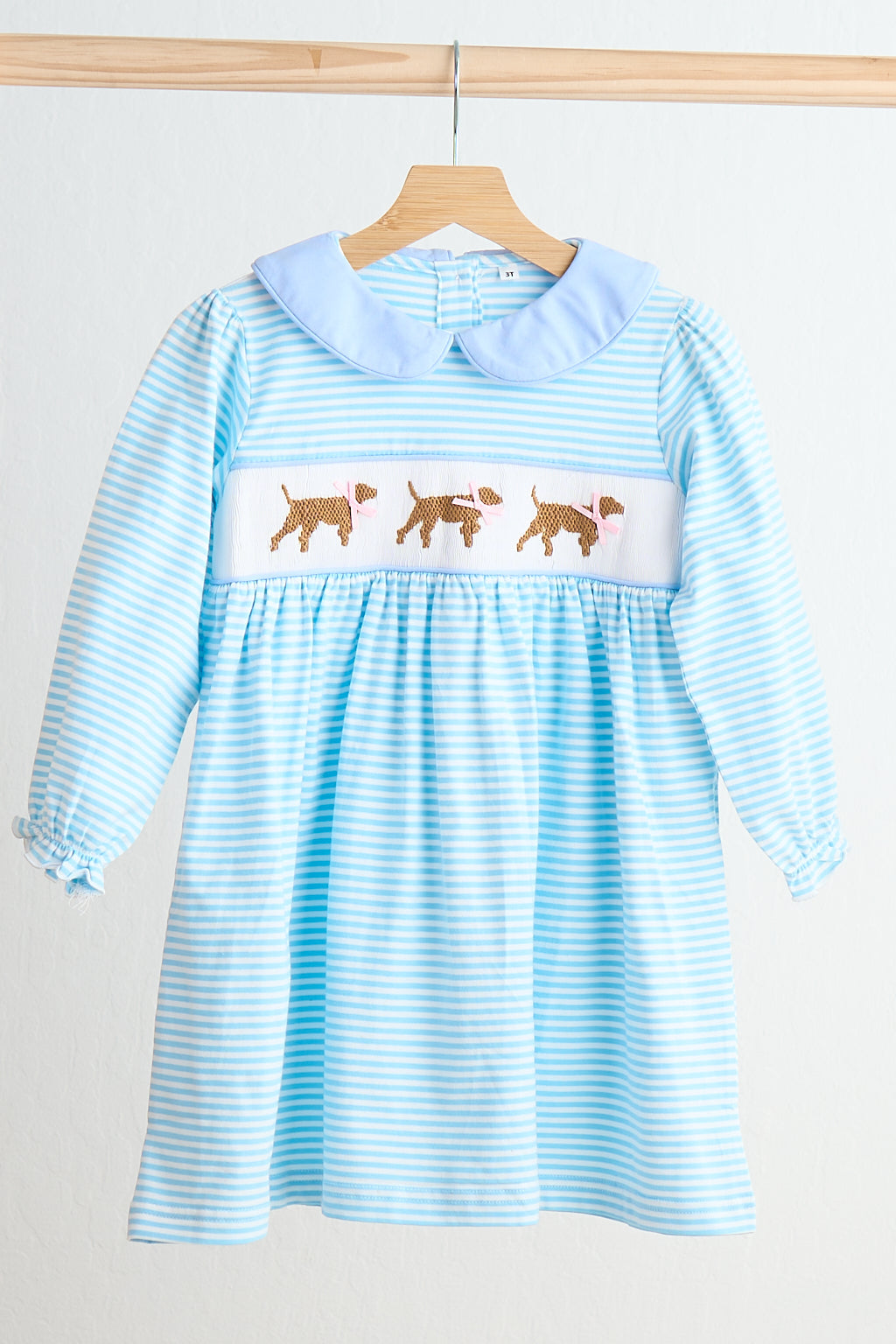 Girls Blue Puppy Hand-Smocked Dress