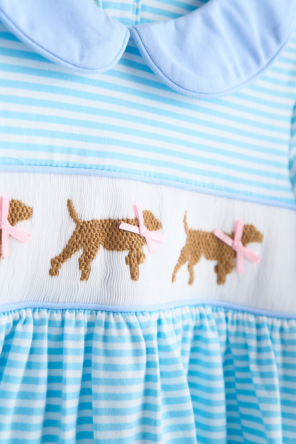 Girls Blue Puppy Hand-Smocked Dress