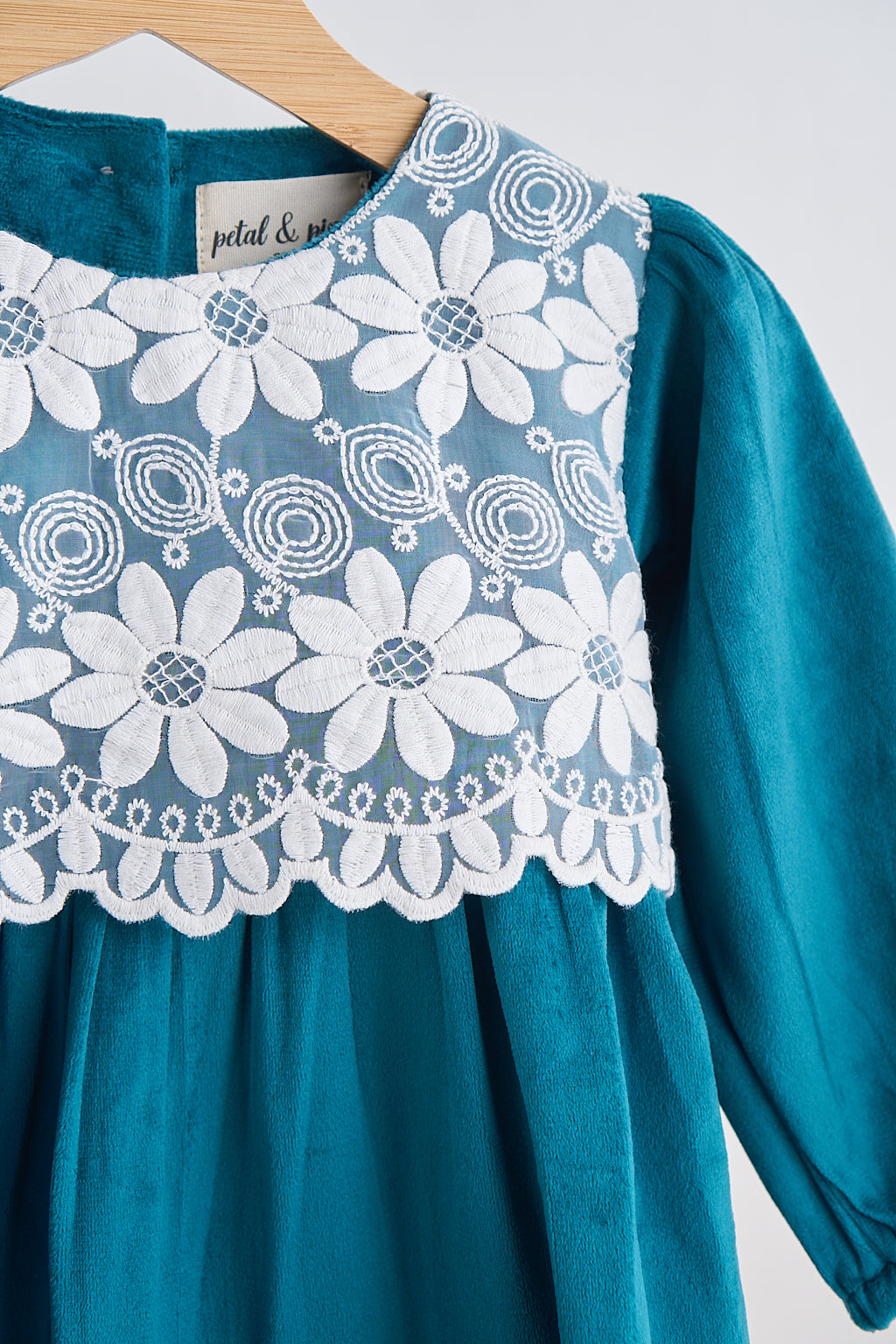 Girls Teal Velvet Lace Dress