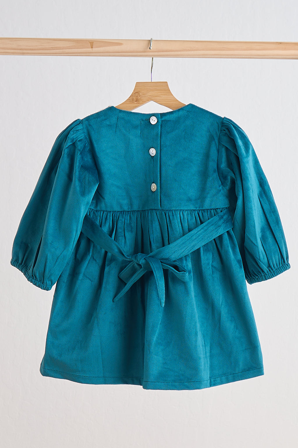 Girls Teal Velvet Lace Dress