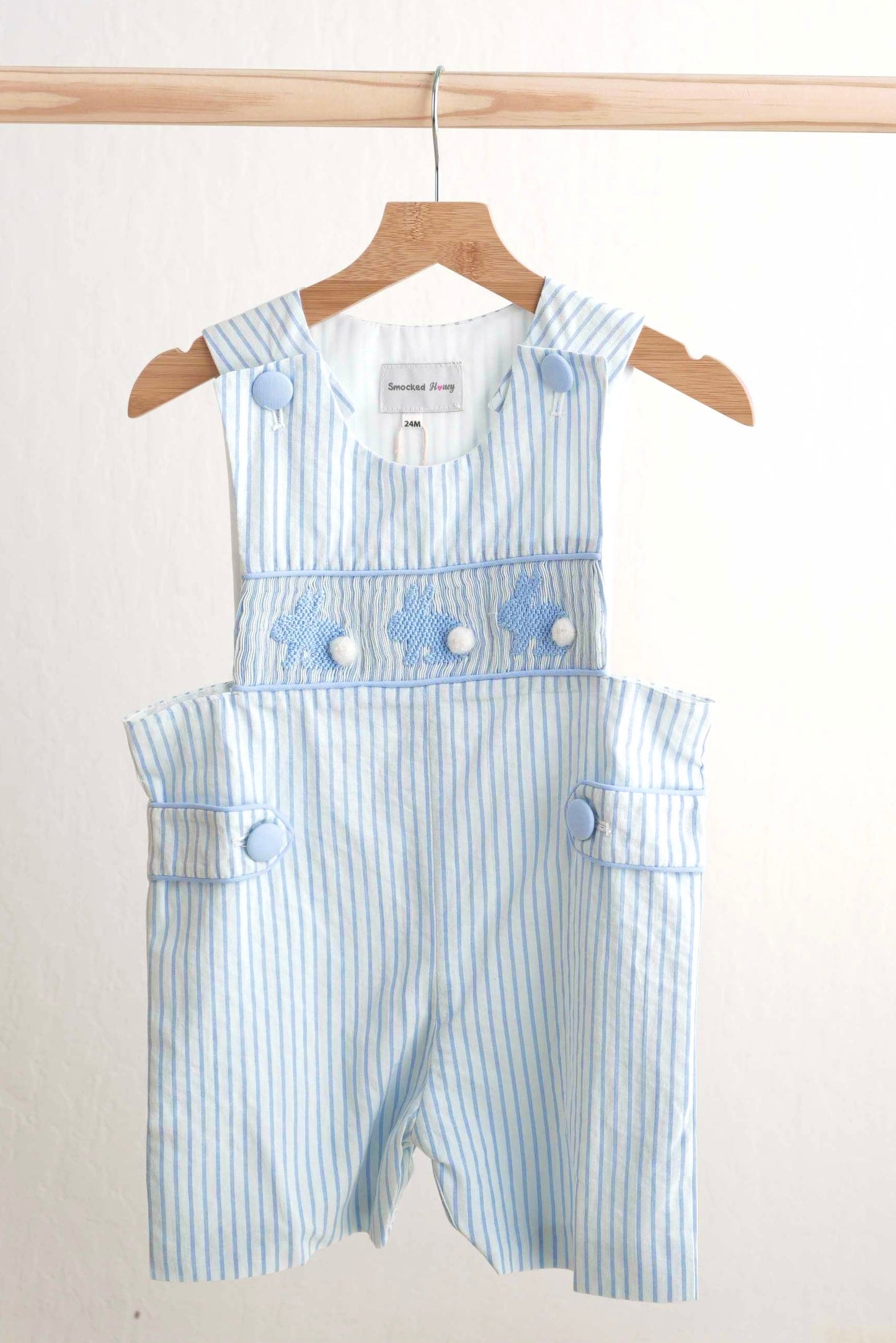 Boys Blue Easter Bunny Hand-Smocked Romper