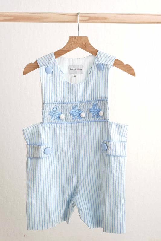 Boys Blue Easter Bunny Hand-Smocked Romper