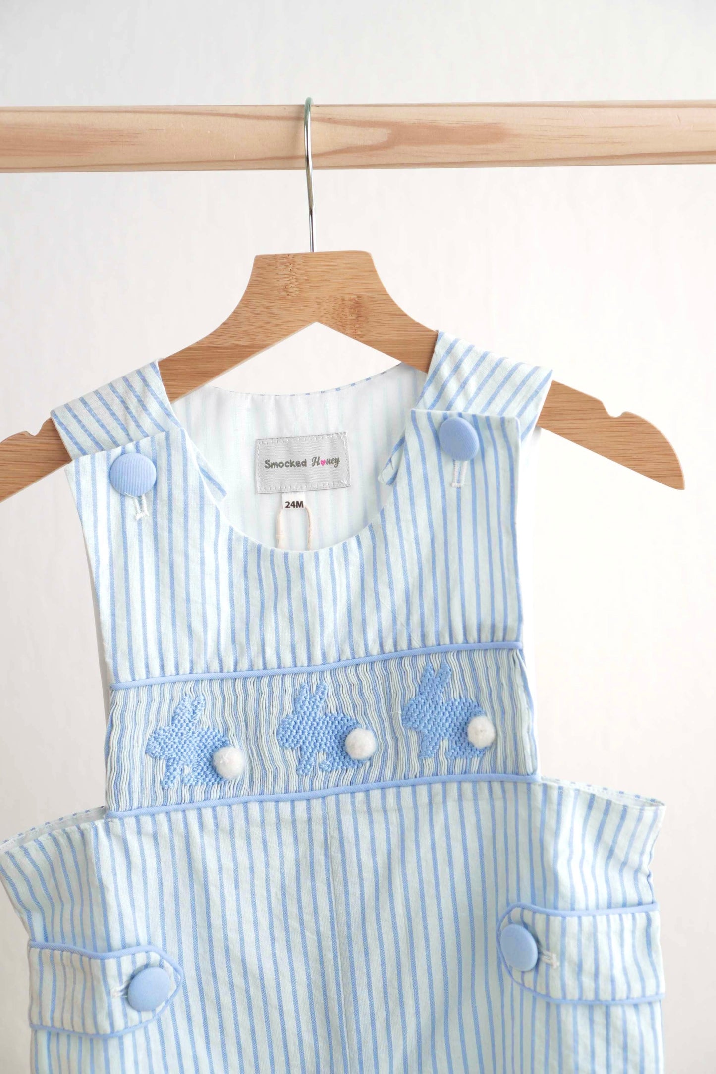 Boys Blue Easter Bunny Hand-Smocked Romper