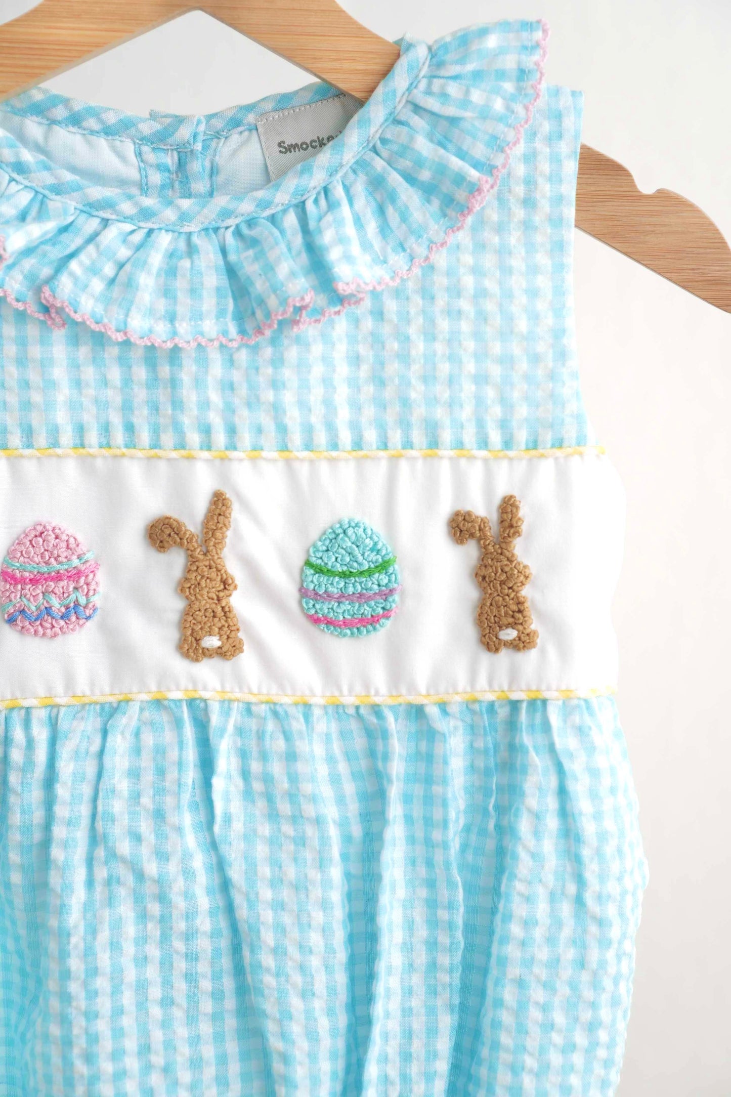 Girls Blue Bunny French Knot Gingham Bubble