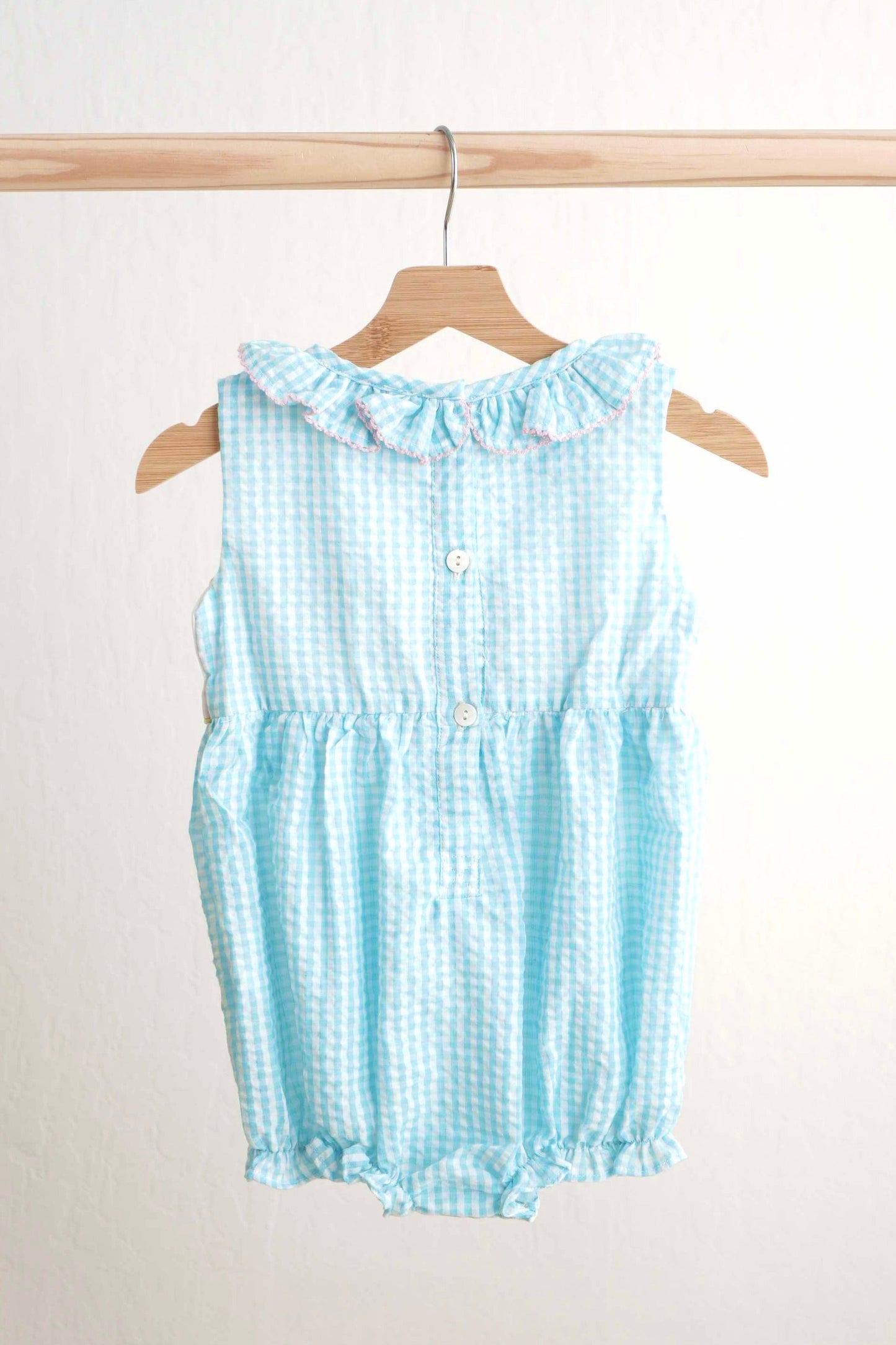 Girls Blue Bunny French Knot Gingham Bubble
