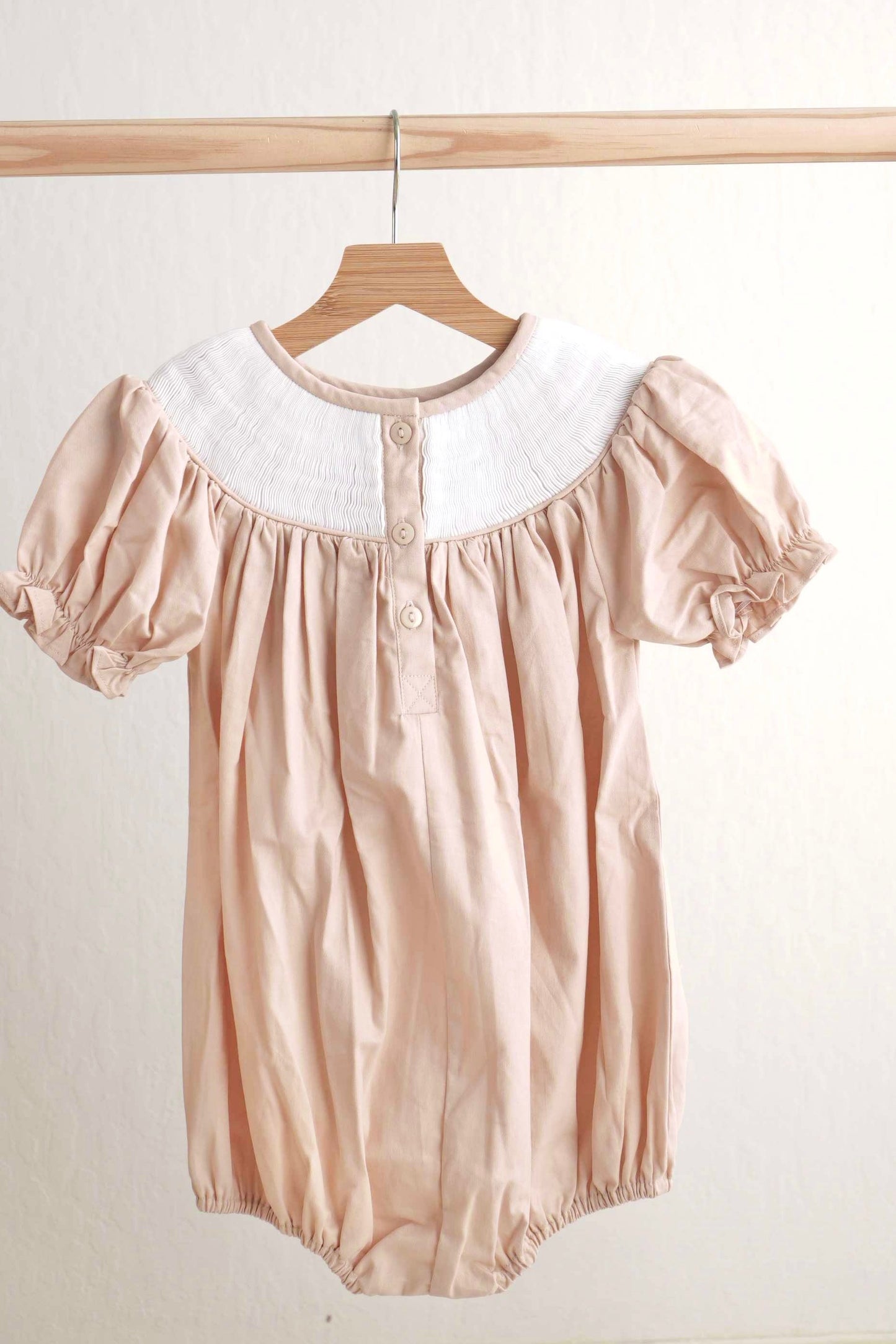 Girls Beige "He is Risen" Hand-Smocked Bubble