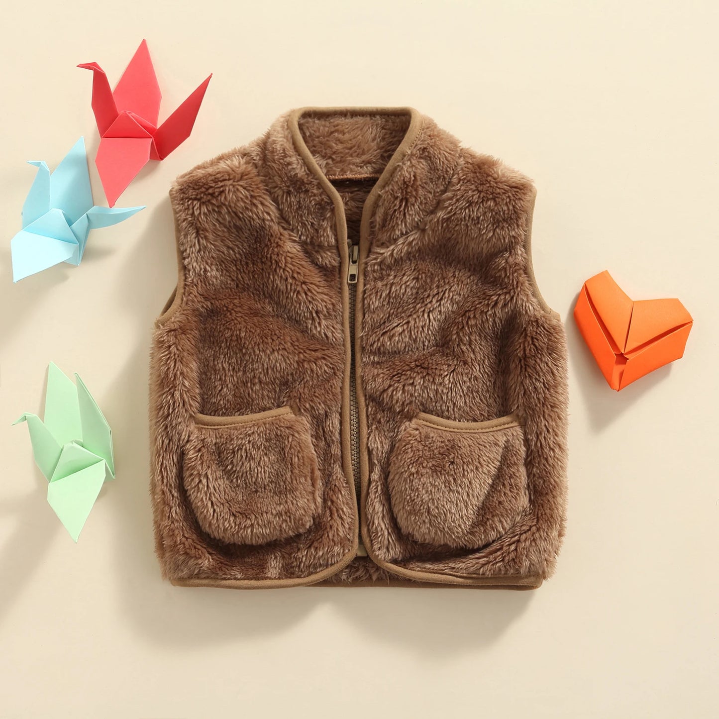 Girls Plush Zipper Vest