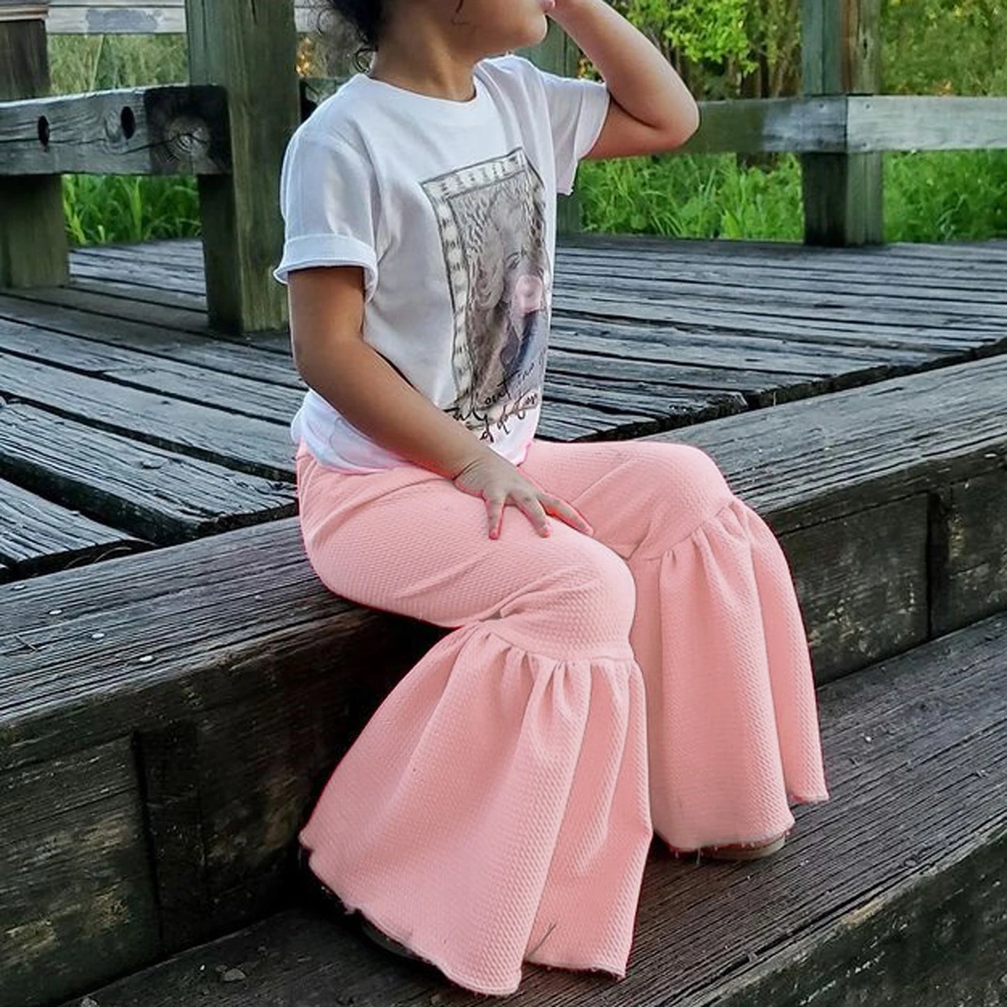 Girls Textured Flared High Waist Pants