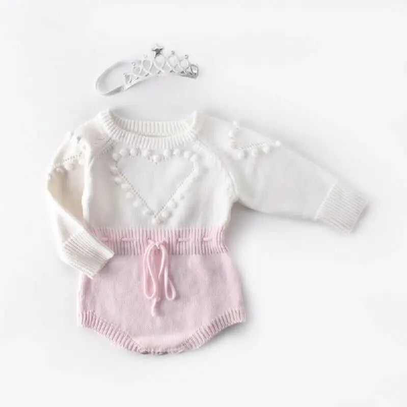 Girls Knitted Heart Bodysuit Bubble