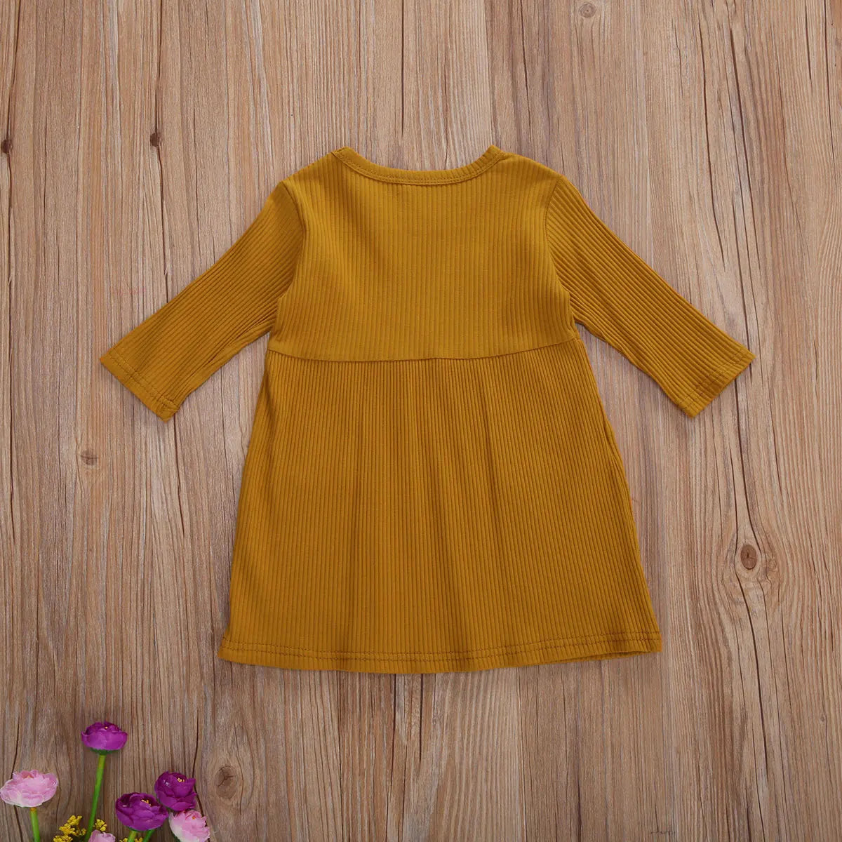 Girls 3/4 Sleeve Knit Pocket Knee-Length Dress
