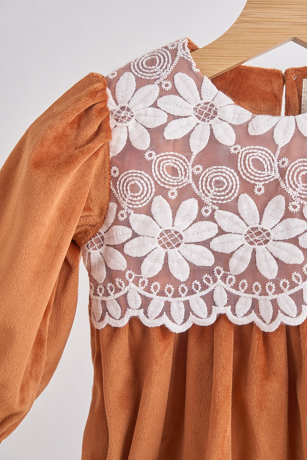 Girls Carmel Velvet Lace Bubble