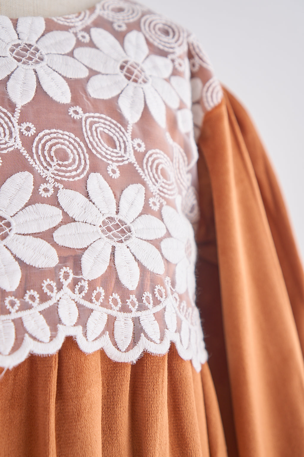 Girls Carmel Velvet Lace Dress