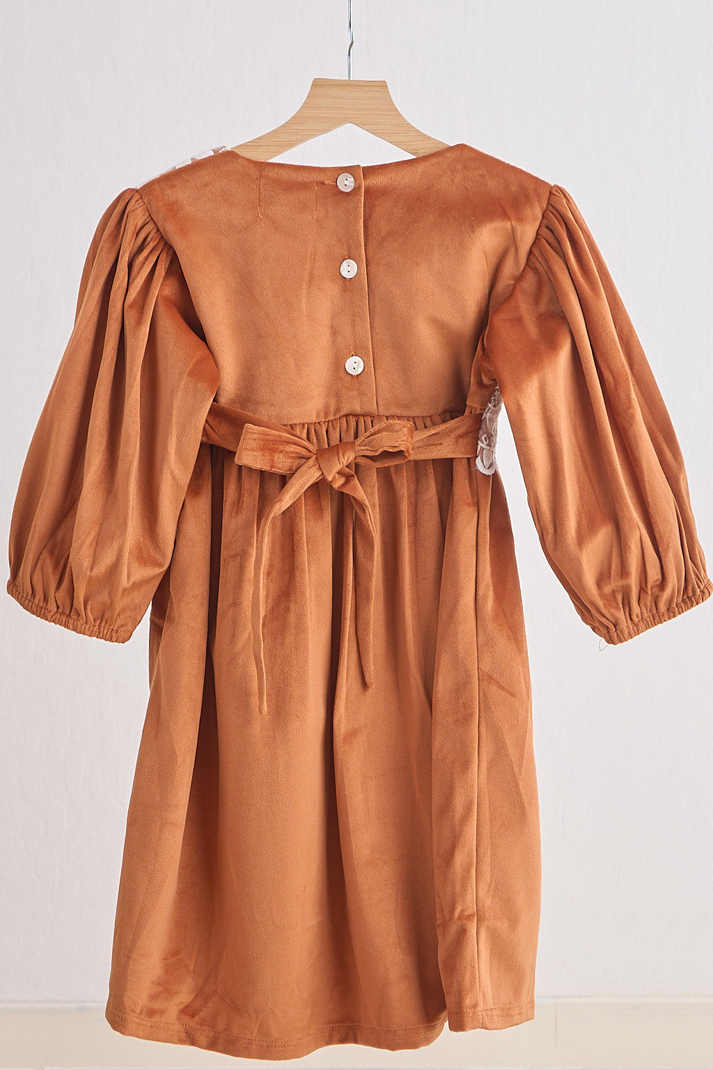 Girls Carmel Velvet Lace Dress