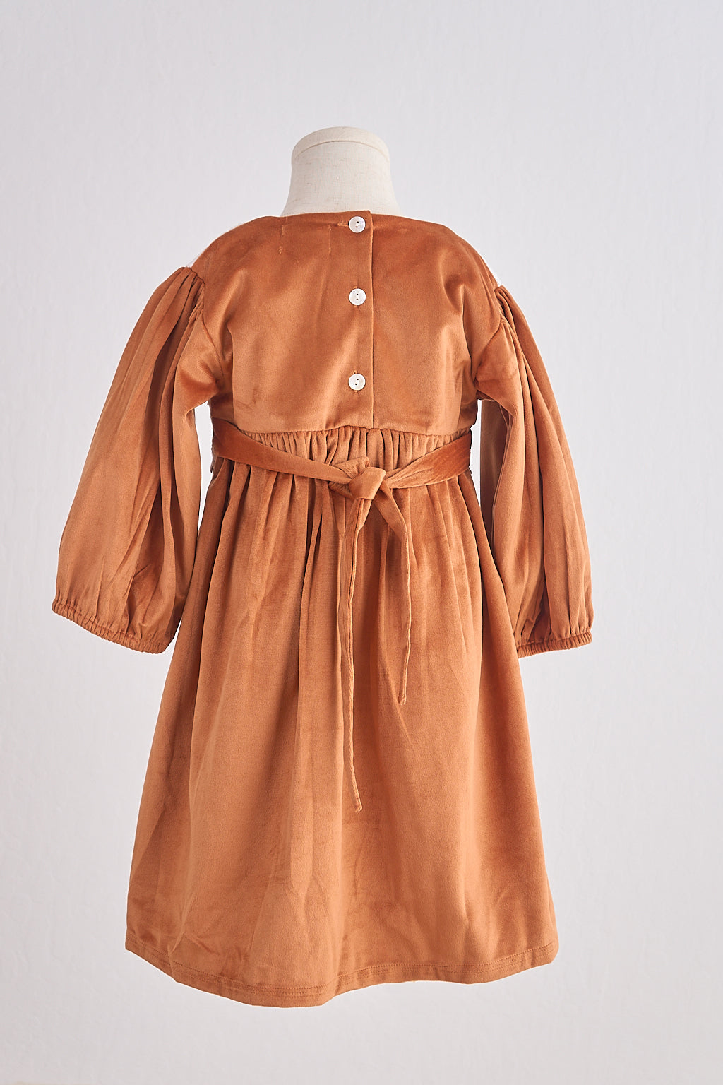 Girls Carmel Velvet Lace Dress