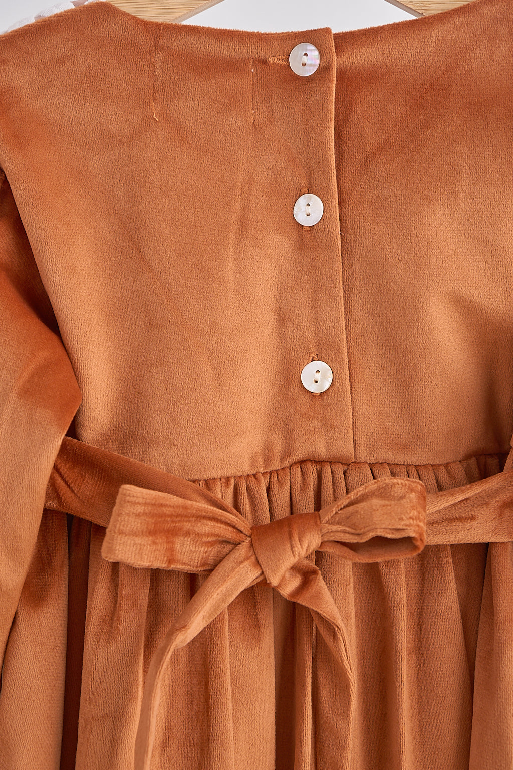 Girls Carmel Velvet Lace Dress