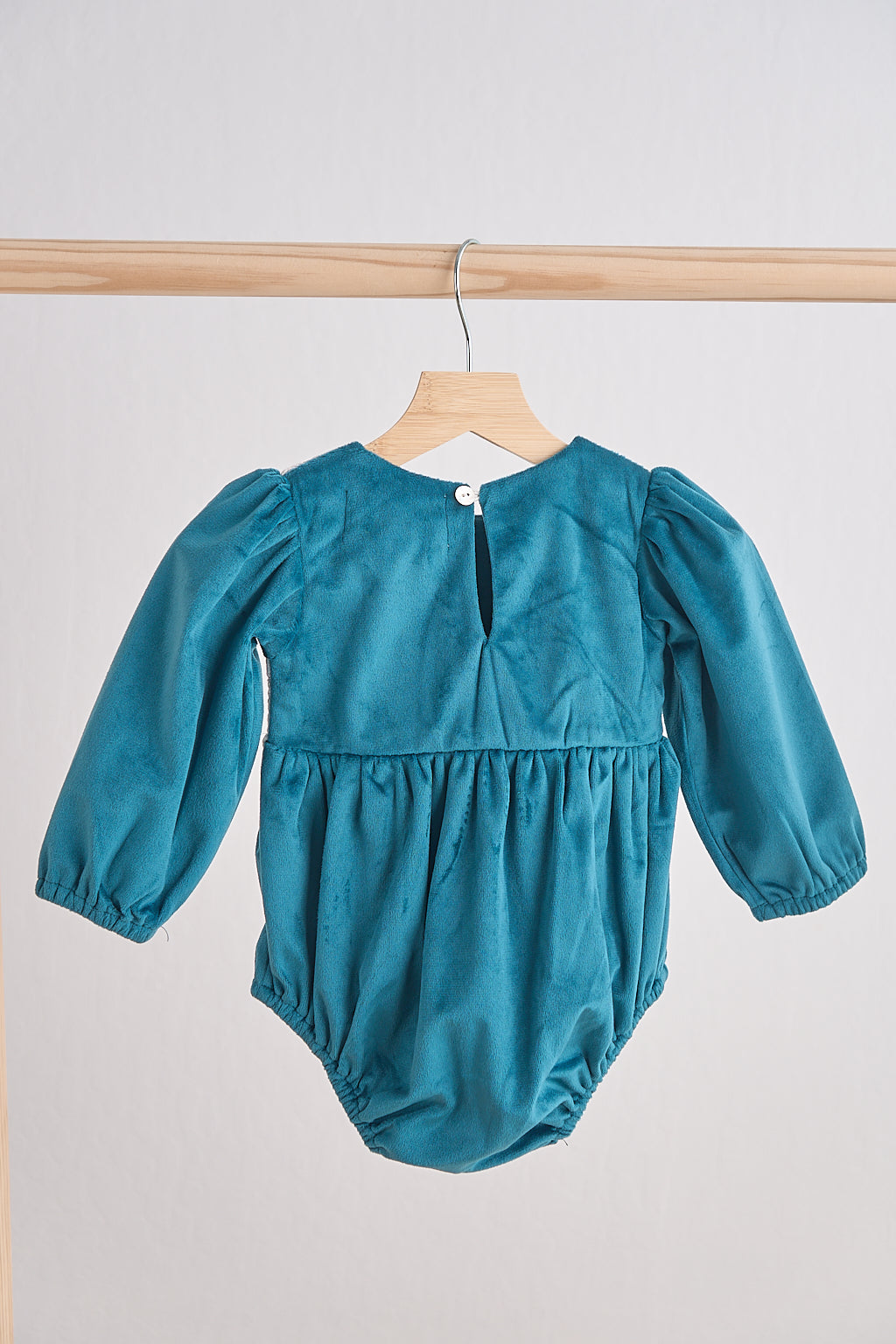 Girls Teal Velvet Lace Bubble