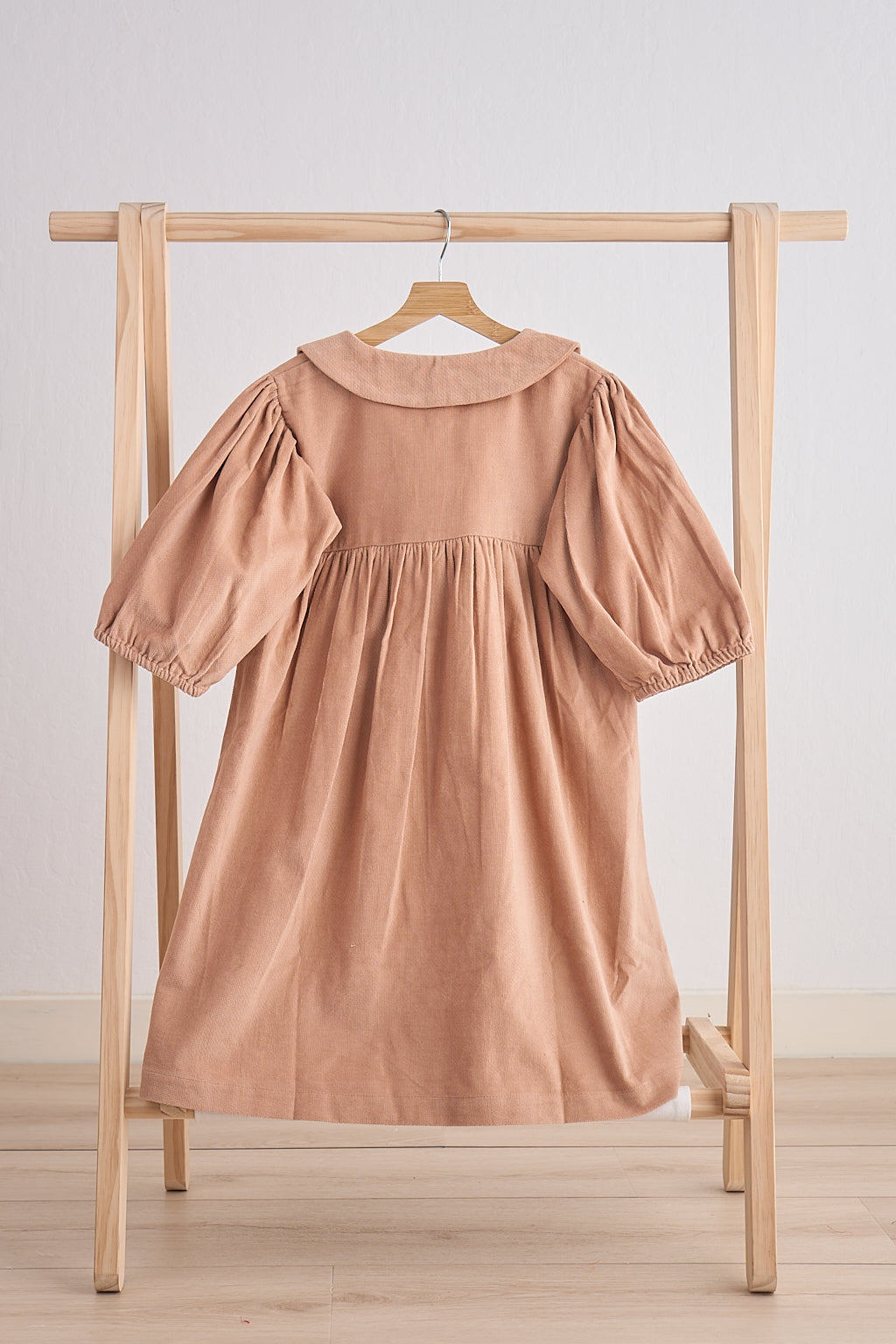 Girls Beige Floral Embroidery Velveteen Dress