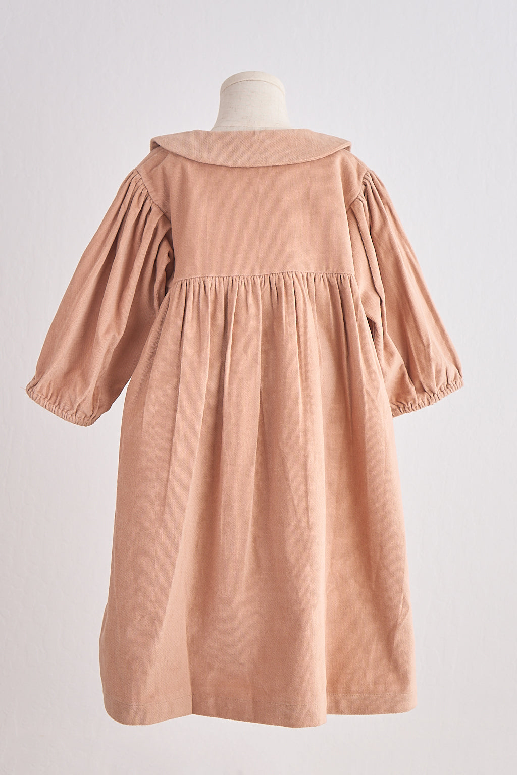 Girls Beige Floral Embroidery Velveteen Dress