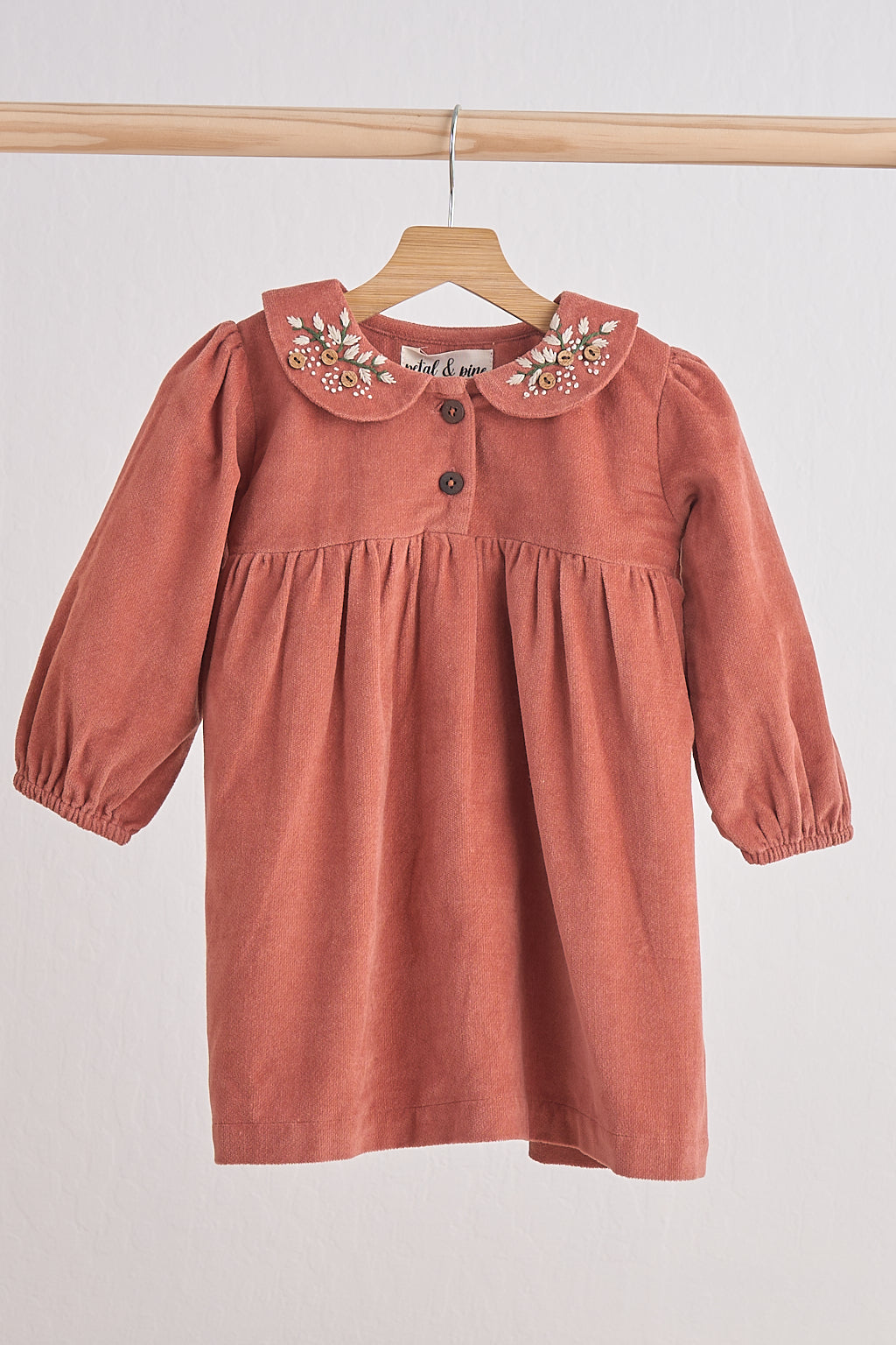 Girls Floral Embroidery Velveteen Dress