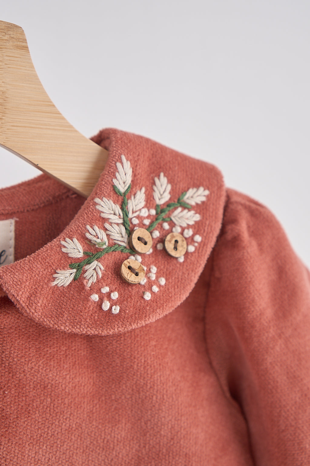 Girls Floral Embroidery Velveteen Romper