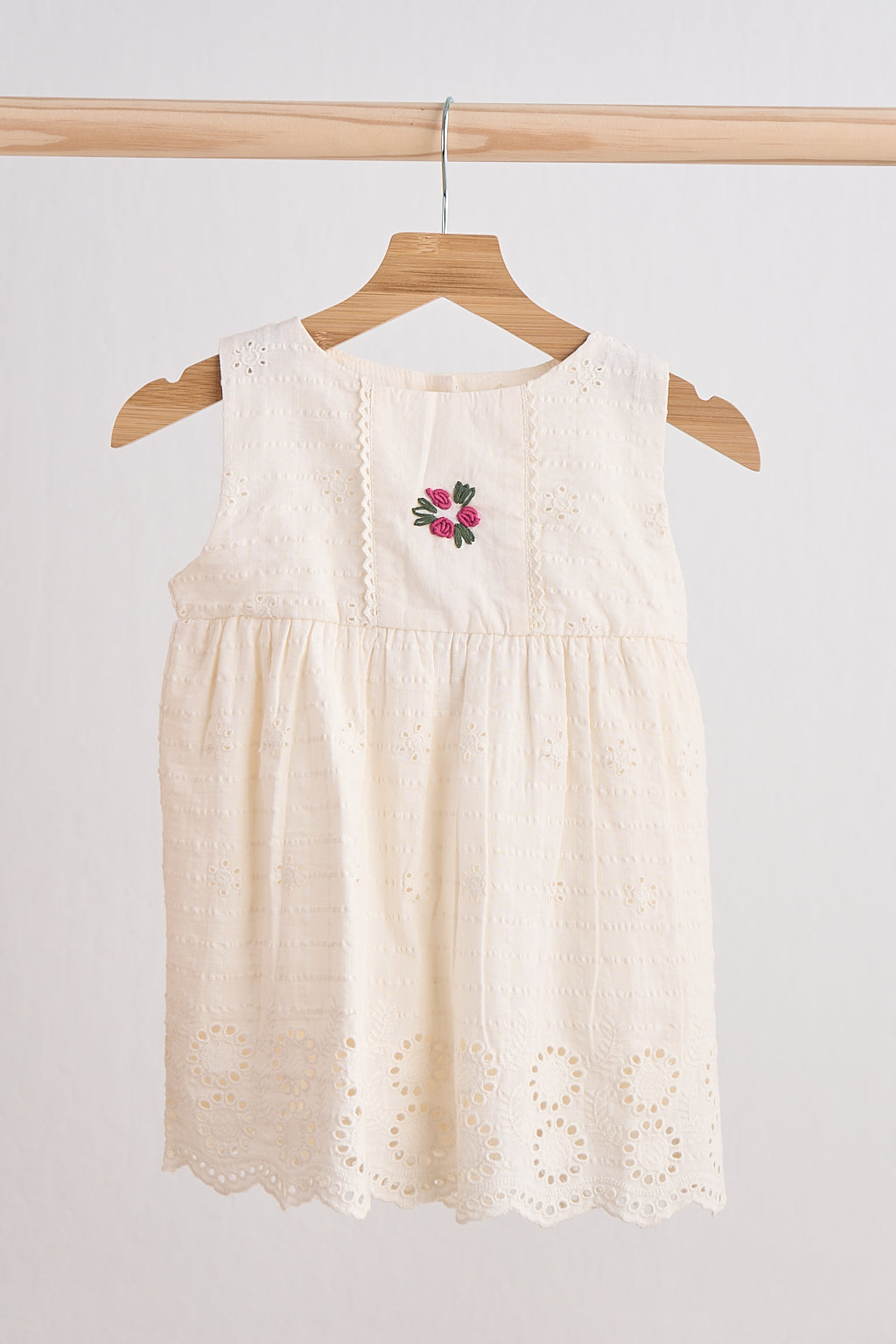 Girls White Hand Embroidered Lace Dress