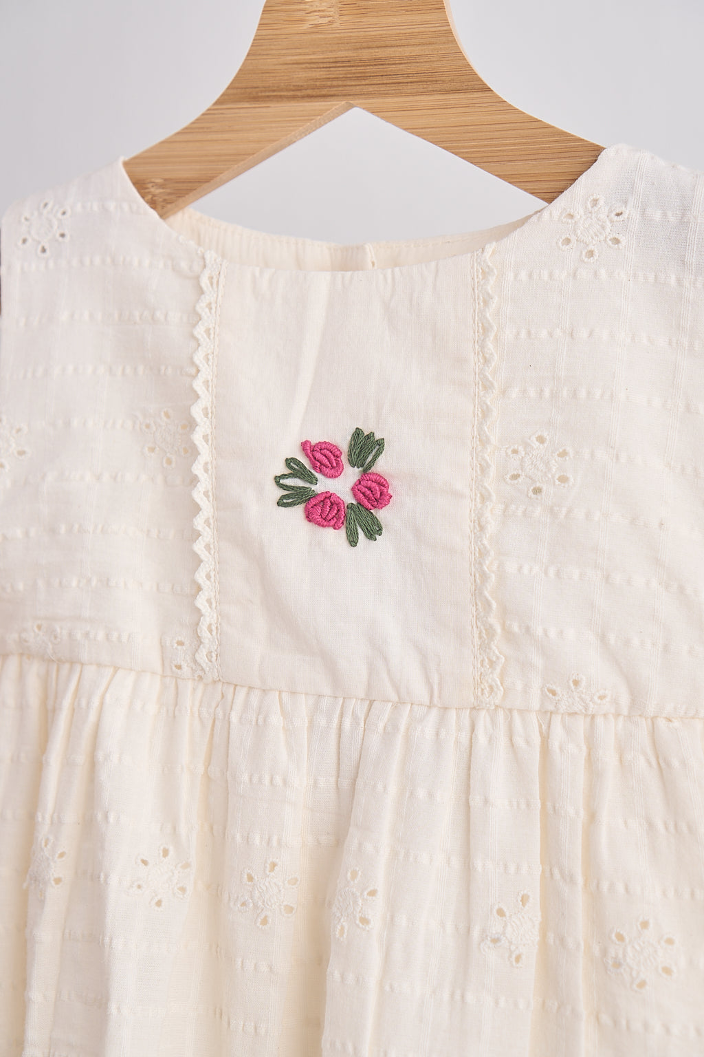 Girls White Hand Embroidered Lace Dress