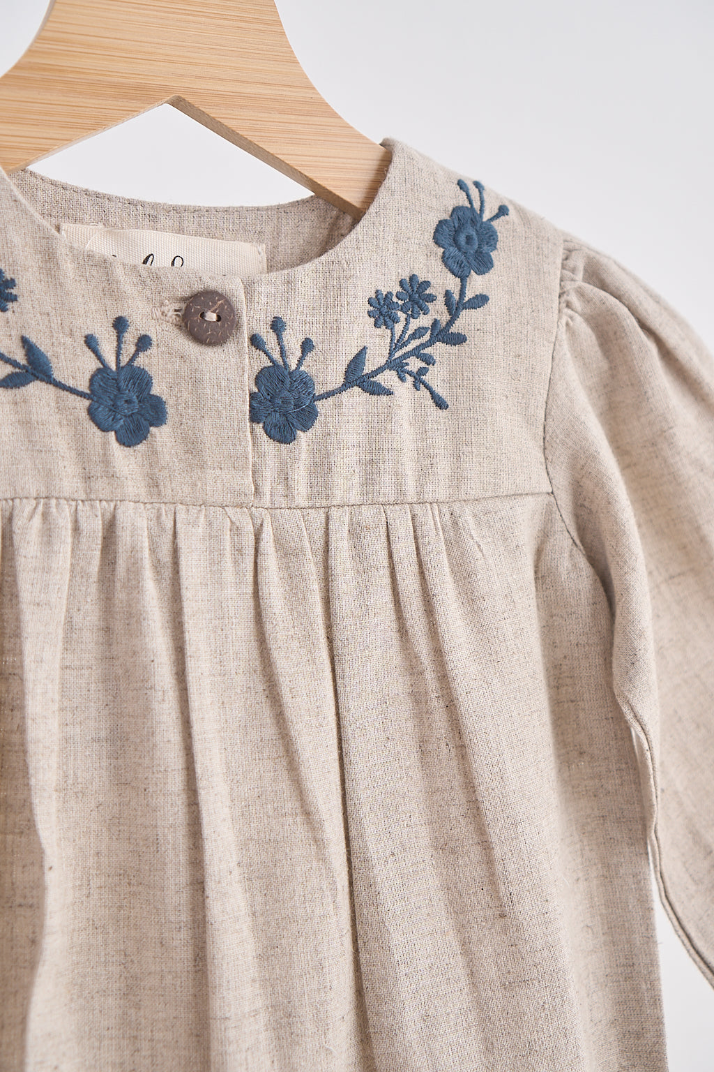 Girls Floral Embroidered Linen Romper