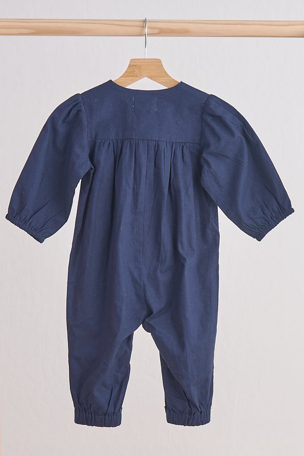 Girls Navy Floral Embroidery Linen Romper