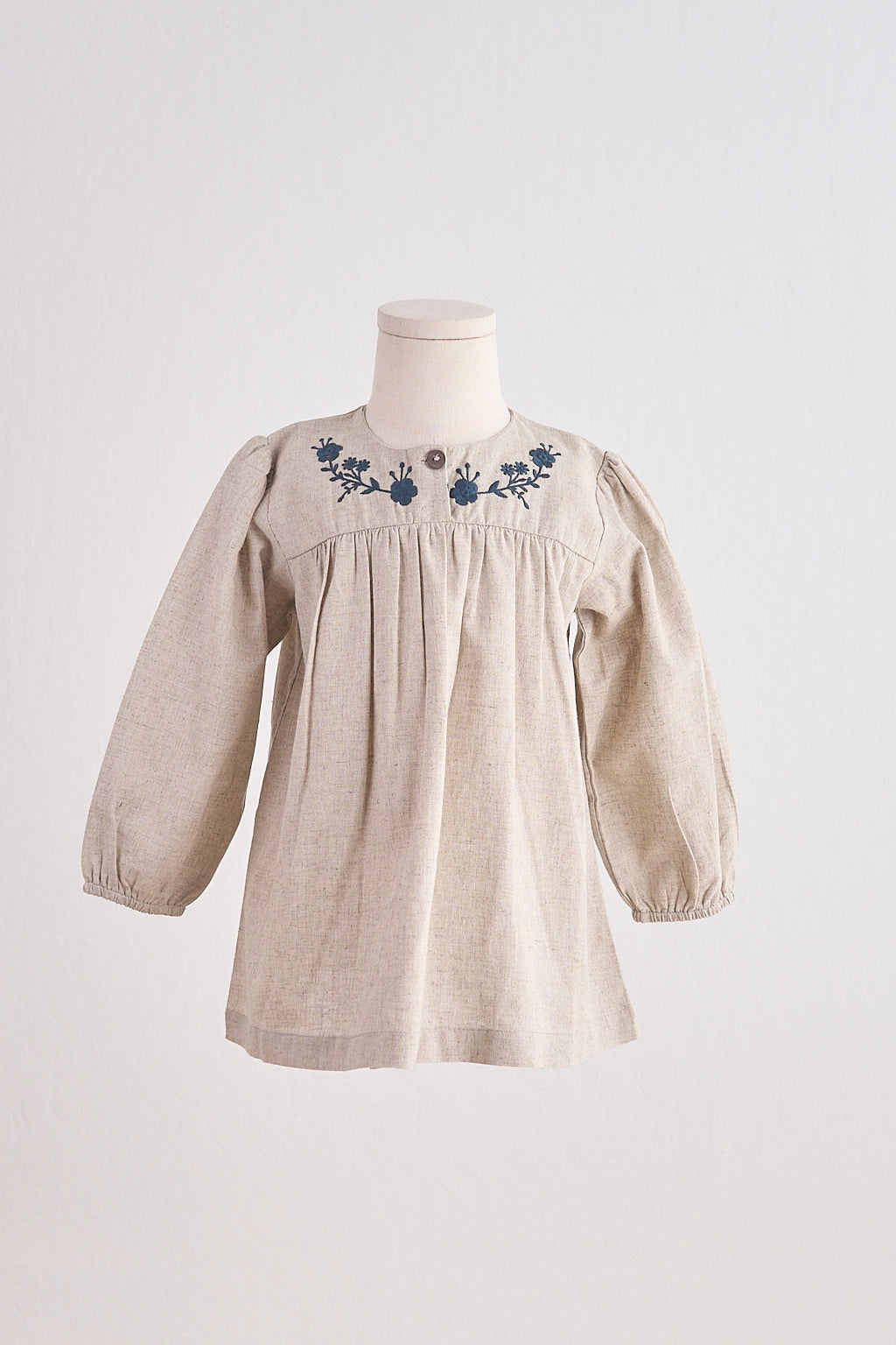 Girls Floral Embroidered Linen Dress