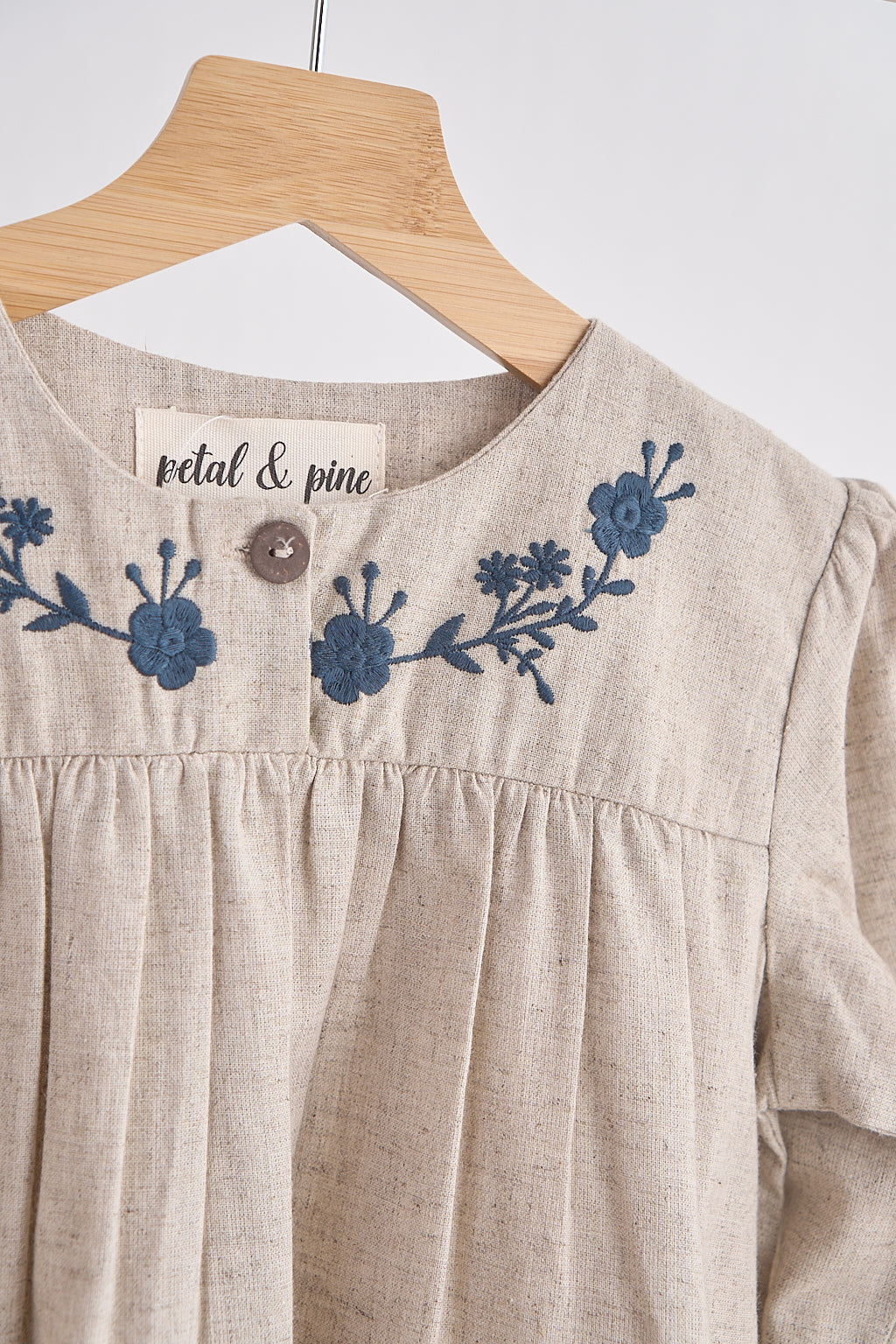 Girls Floral Embroidered Linen Dress