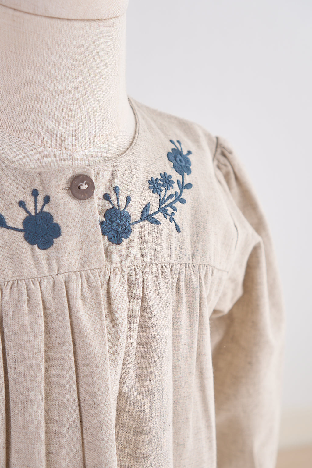 Girls Floral Embroidered Linen Dress