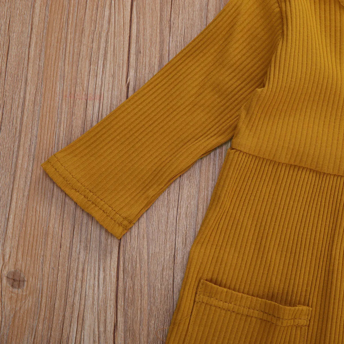 Girls 3/4 Sleeve Knit Pocket Knee-Length Dress