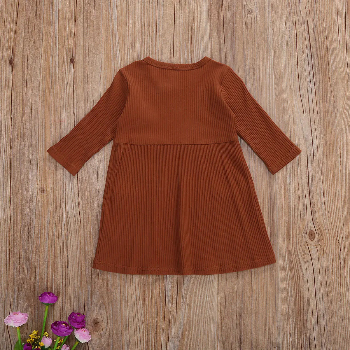 Girls 3/4 Sleeve Knit Pocket Knee-Length Dress