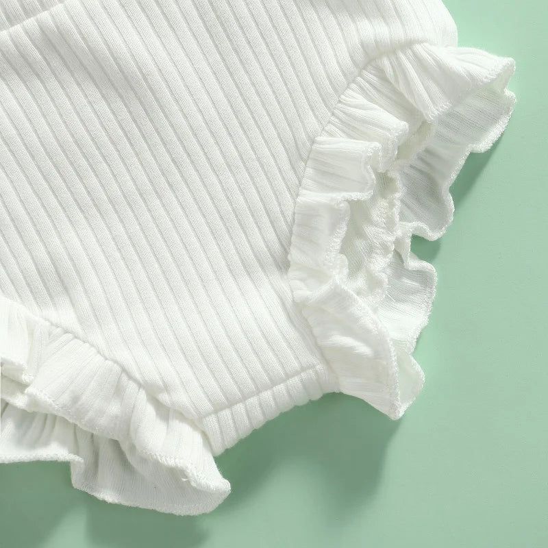 Girls Ribbed Ruffle Bloomer Shorts Bow Set