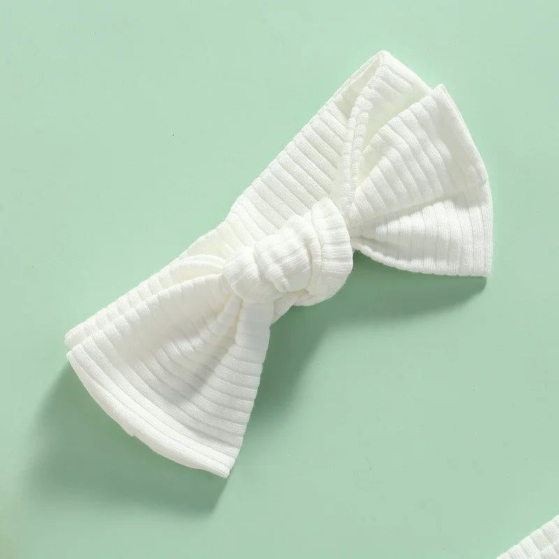 Girls Ribbed Ruffle Bloomer Shorts Bow Set