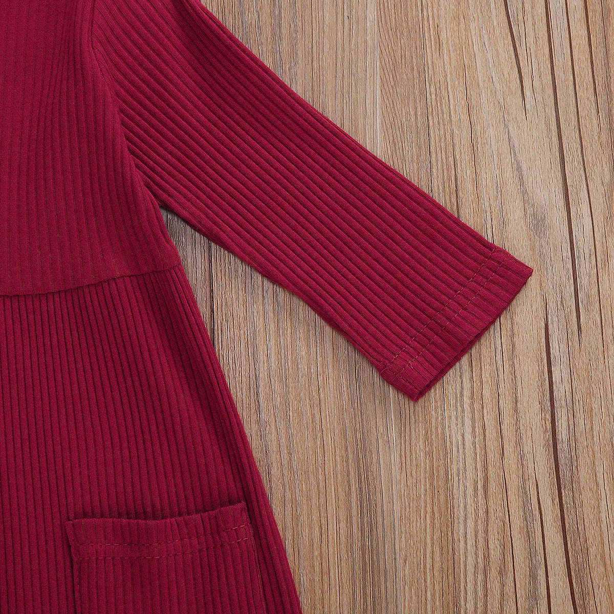 Girls 3/4 Sleeve Knit Pocket Knee-Length Dress