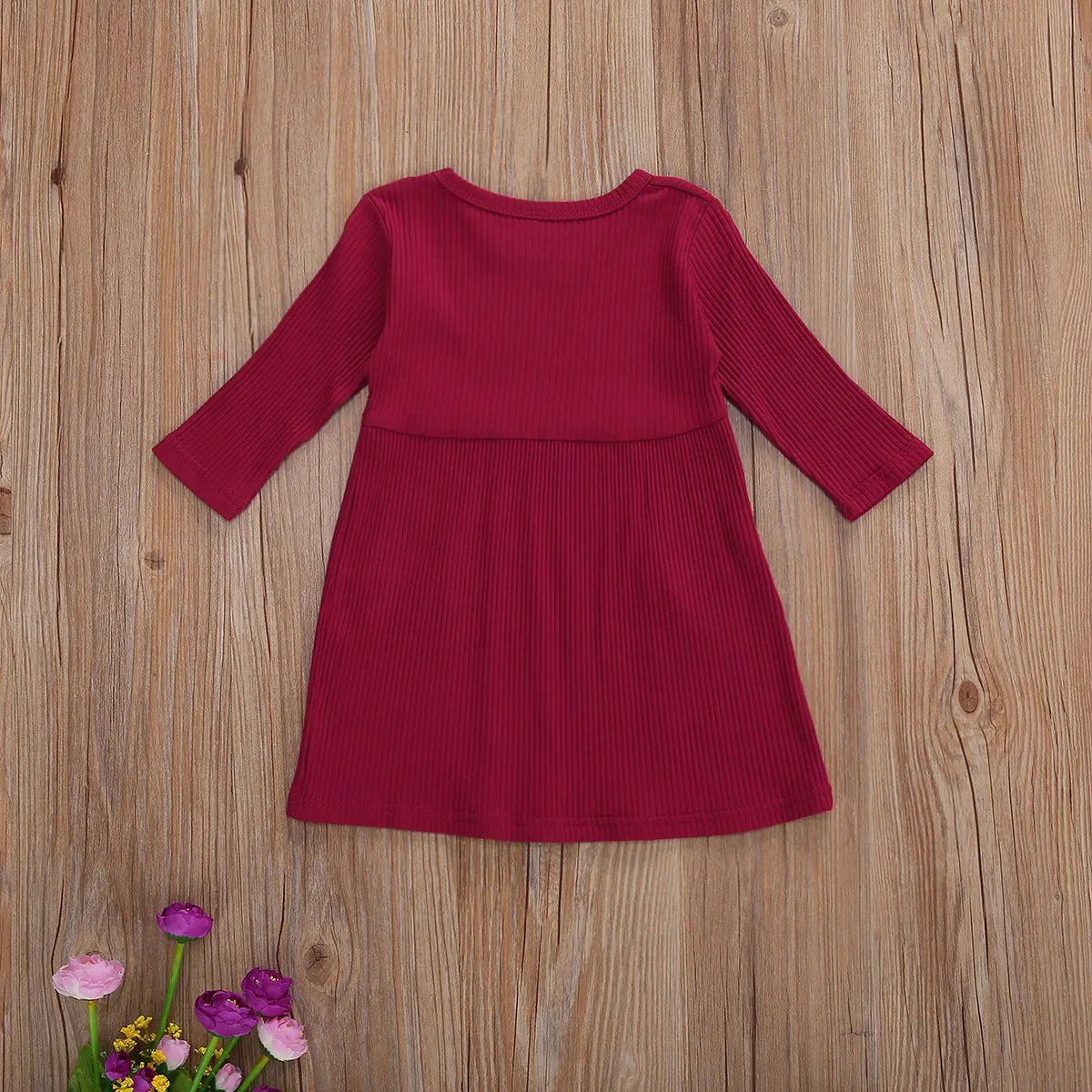 Girls 3/4 Sleeve Knit Pocket Knee-Length Dress