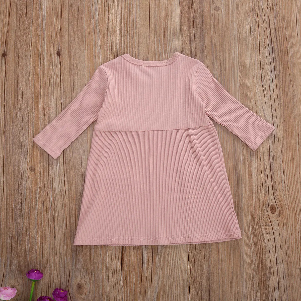 Girls 3/4 Sleeve Knit Pocket Knee-Length Dress