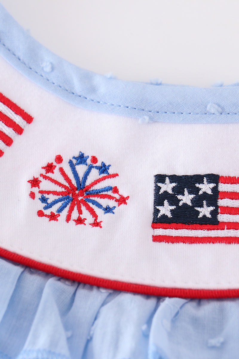Girls Blue Patriotic Embroidered Dress