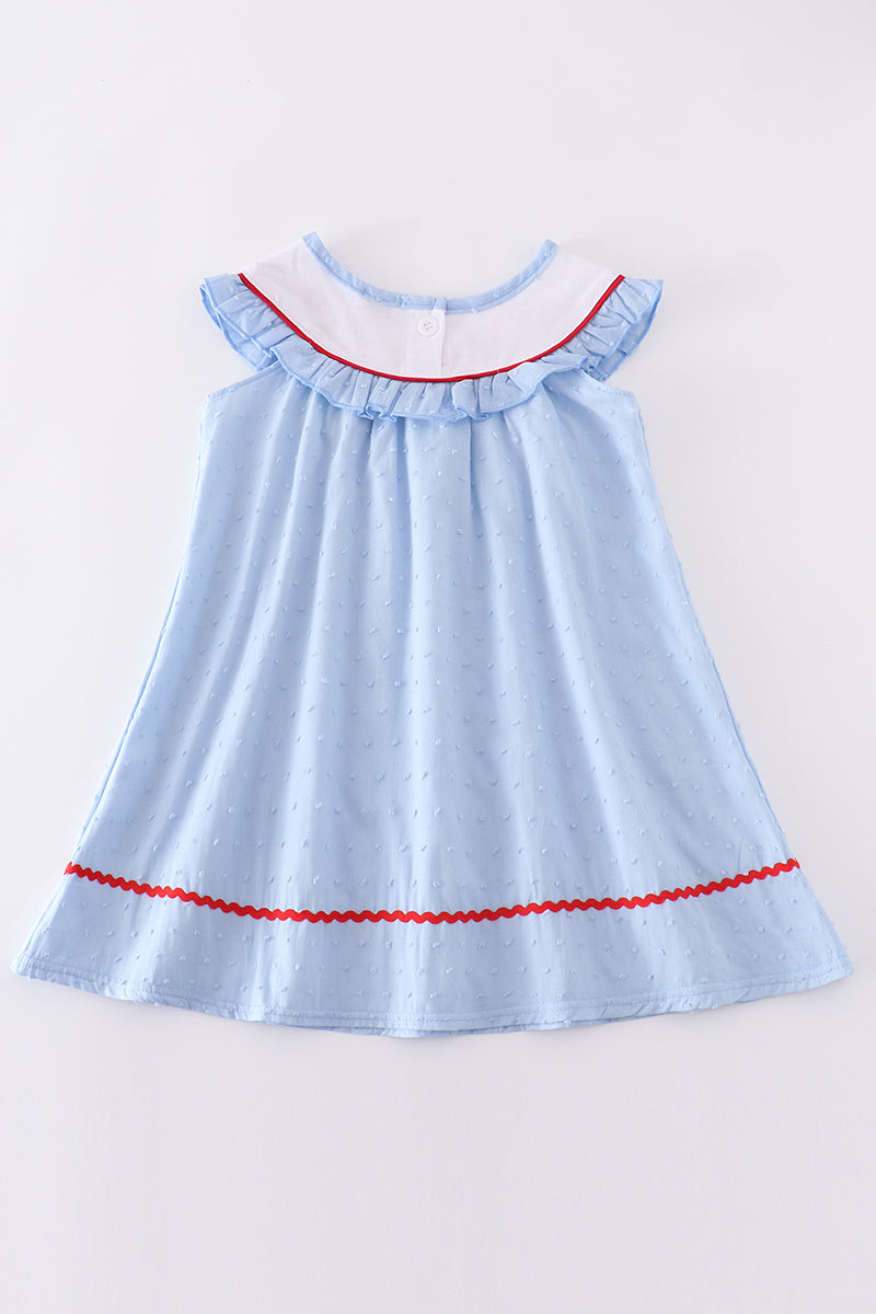 Girls Blue Patriotic Embroidered Dress