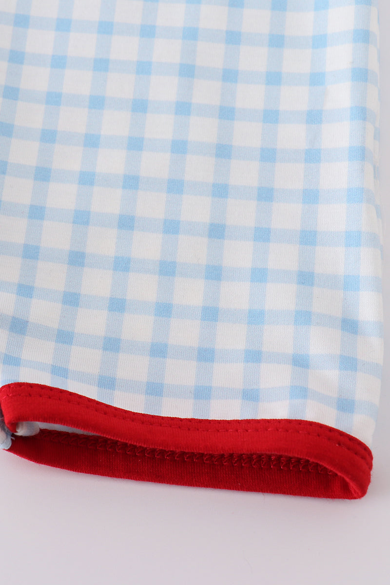 Boys American Flag Embroidered Gingham Romper