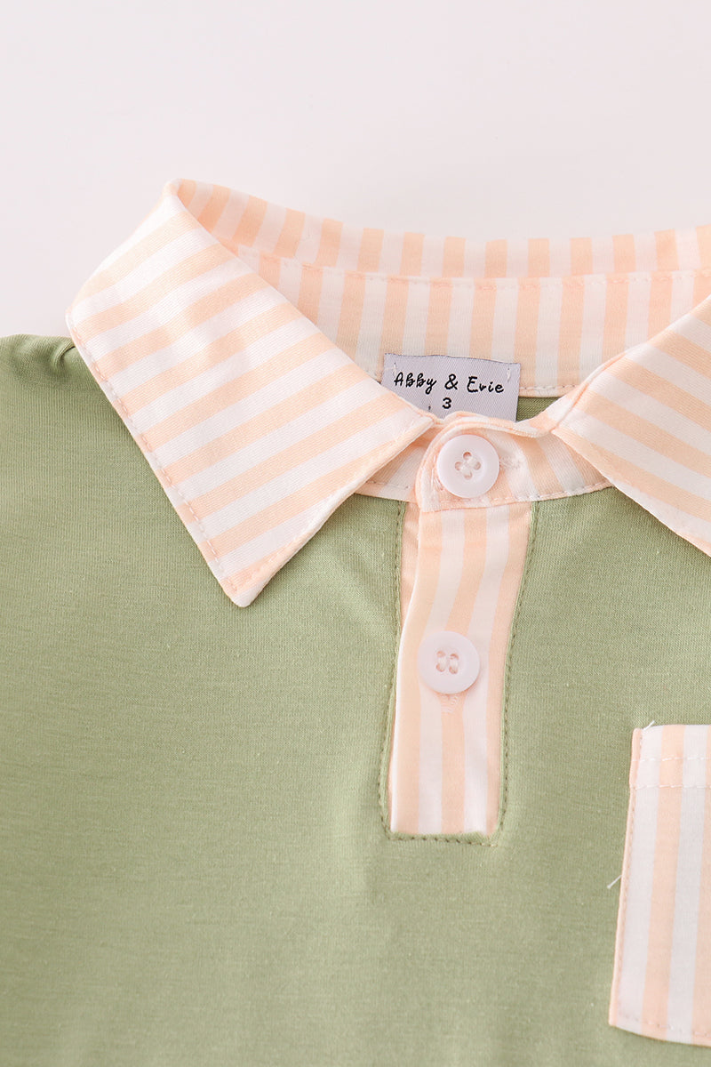 Boys Sage Stripe Polo Shorts Set