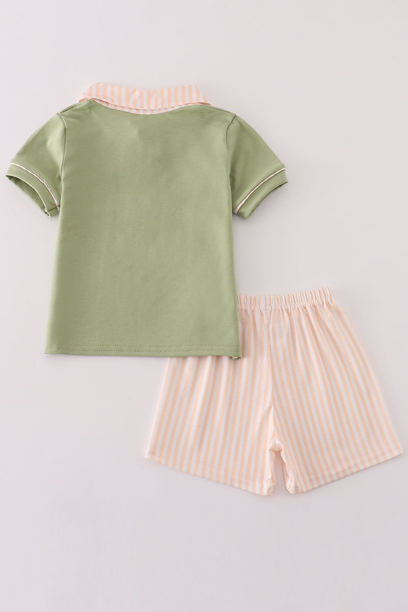 Boys Sage Stripe Polo Shorts Set