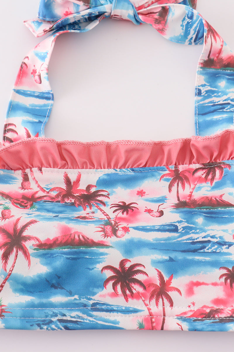 Girls Beach Palm Print 2pc Swimsuit