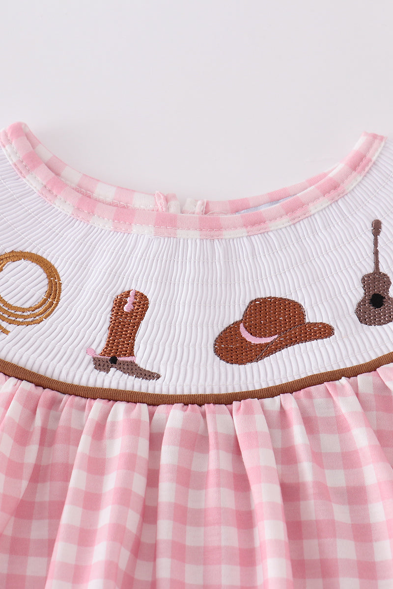 Girls Pink Western Cowgirl Smocked Set