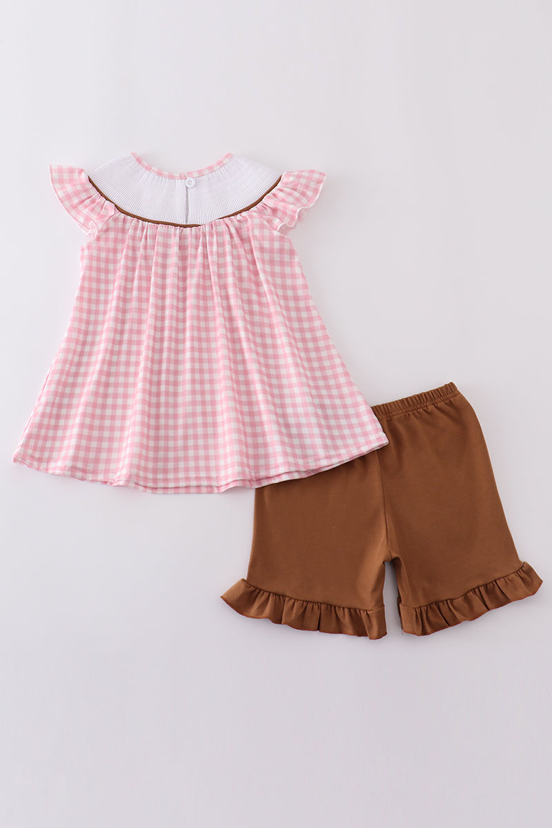Girls Pink Western Cowgirl Smocked Set