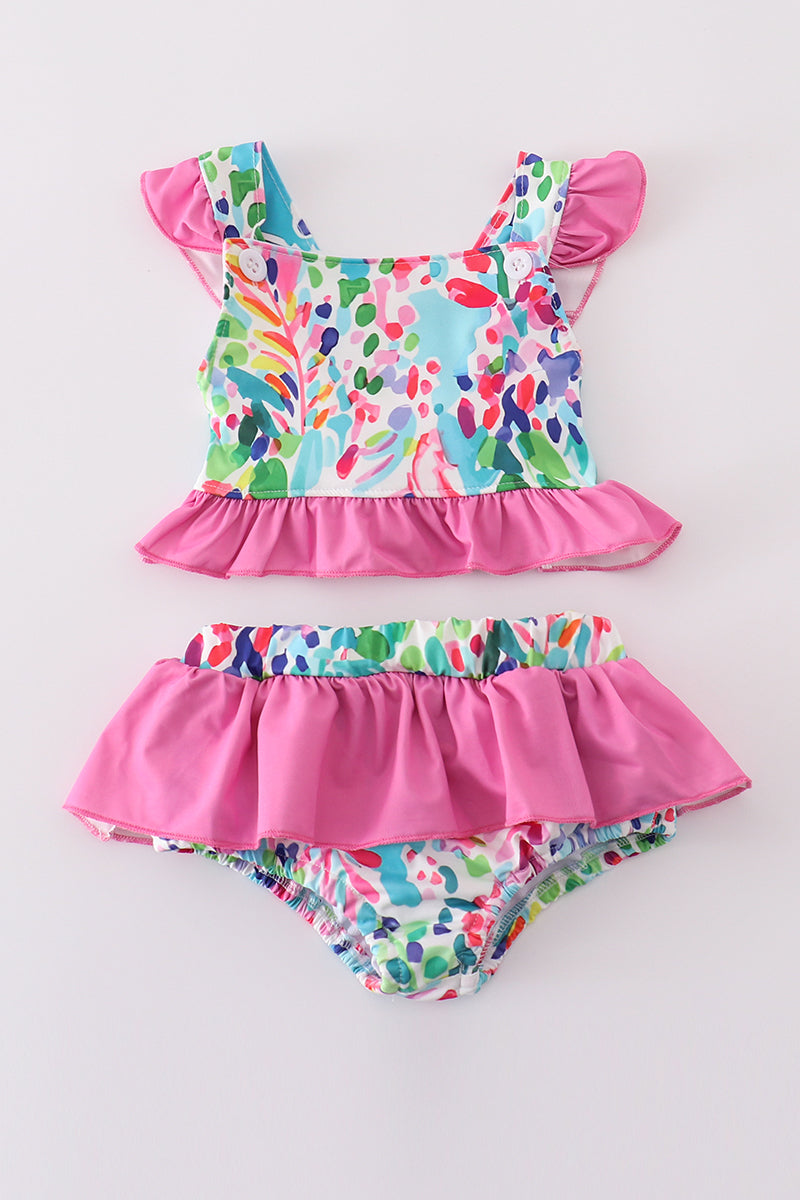 Girls Rainbow Garden Print 2pc Swimsuit