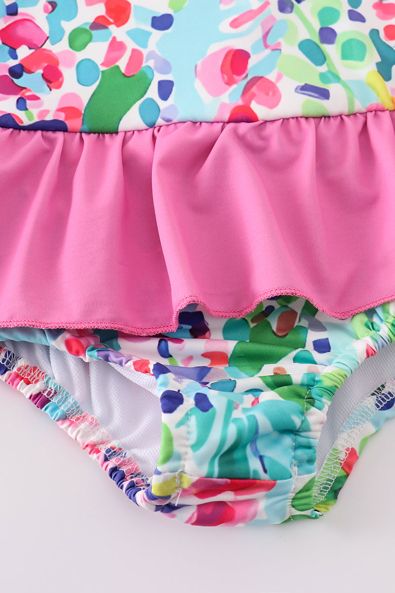 Girls Rainbow Garden Print One-Piece Swimsuit
