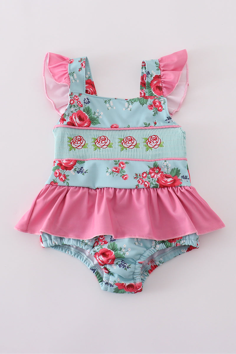 Girls Smocked Rosebud One-Piece Swimsuit